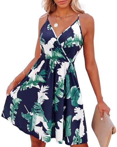 VOTEPRETTY Sommerkleid Damen Knielang Spaghettiträger Sommer Kleid Kurz Leicht V Ausschnitt Strandkleid von VOTEPRETTY