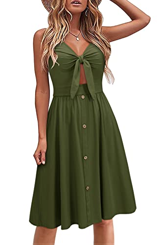 VOTEPRETTY Sommerkleider Damen Knielang Spaghettiträger Kleid Sexy Sommer Strandkleid Midkleid mit Taschen von VOTEPRETTY