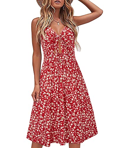 VOTEPRETTY Sommerkleider Damen Knielang Spaghettiträger Kleid Sexy Sommer Strandkleid Midkleid mit Taschen von VOTEPRETTY