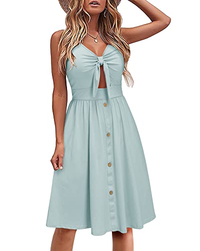 VOTEPRETTY Sommerkleider Damen Knielang Spaghettiträger Kleid Sexy Sommer Strandkleid Midkleid mit Taschen von VOTEPRETTY