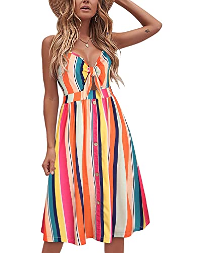 VOTEPRETTY Sommerkleider Damen Knielang Spaghettiträger Kleid Sommer Strandkleid Midkleid mit Taschen von VOTEPRETTY