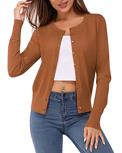 VOTEPRETTY Strickjacke Damen Kurz Sommer Cardigan Leicht Langarm Jersey Strickmantel Herbst Kamele von VOTEPRETTY