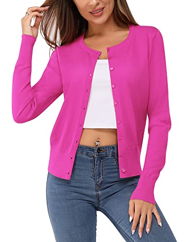 VOTEPRETTY Strickjacke Damen Leichte Cardigan Kurz Rundhals Strickjacken Langarm Strickmantel mit Knöpfe von VOTEPRETTY
