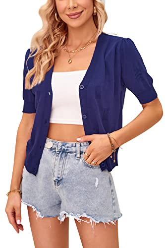 VOTEPRETTY Strickjacke Damen Kurzarm Kurz Sommer Cardigan Leicht Jersey Oberteile zum Kleid von VOTEPRETTY