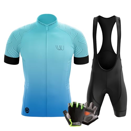 Herren Kurzarm Fahrrad Trikot Set,Rennrad Trikot Herren Set,Herren-Radtrikot Radhosen + Halbfinger Sommer Fahrradhandschuhe (L,Typ-1) von VOXCAUTQ