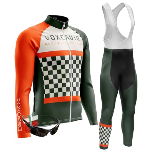 VOXCAUTQ Herren LangarmAnzüge Radtrikot Set, Winter Warm halten with Fleece Langärmliges Fahrradtrikot,Winter Fahrradbekleidung + 9D Gel für Radfahren MTB outdoor (TypA-1,3XL) von VOXCAUTQ