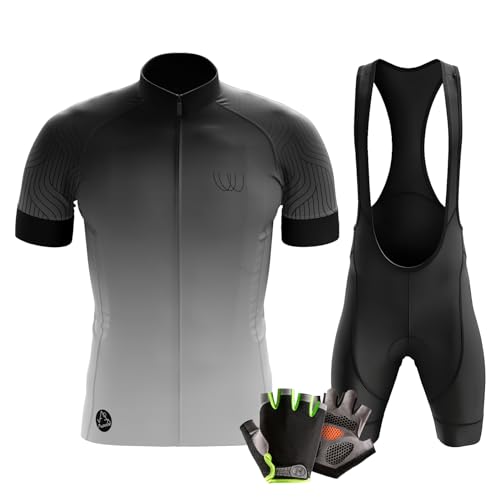 VOXCAUTQ Herren Kurzarm Fahrrad Trikot Set,Rennrad Trikot Herren Set,Herren-Radtrikot Radhosen + Halbfinger Sommer Fahrradhandschuhe (XL,Typ-13) von VOXCAUTQ