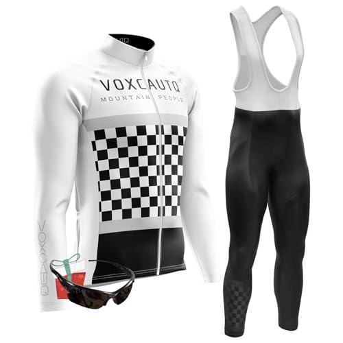 VOXCAUTQ Herren LangarmAnzüge Radtrikot Set, Winter Warm halten with Fleece Langärmliges Fahrradtrikot,Winter Fahrradbekleidung + 9D Gel für Radfahren MTB outdoor (TypA-4,4XL) von VOXCAUTQ