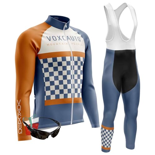 VOXCAUTQ Herren LangarmAnzüge Radtrikot Set, Winter Warm halten with Fleece Langärmliges Fahrradtrikot,Winter Fahrradbekleidung + 9D Gel für Radfahren MTB outdoor (TypA-7,5XL) von VOXCAUTQ