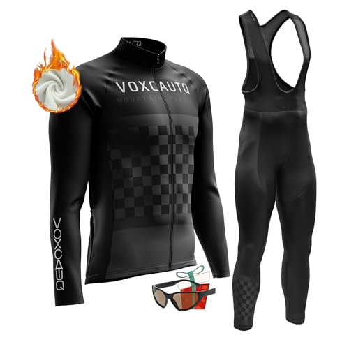 VOXCAUTQ Herren LangarmAnzüge Radtrikot Set, Winter Warm halten with Fleece Langärmliges Fahrradtrikot,Winter Fahrradbekleidung + 9D Gel für Radfahren MTB outdoor (TypB-6,5XL) von VOXCAUTQ