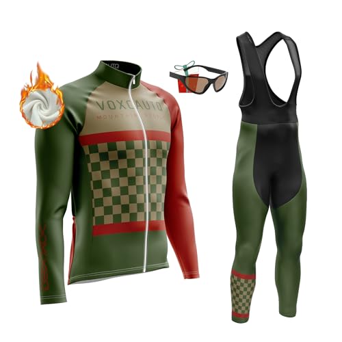 VOXCAUTQ Herren LangarmAnzüge Radtrikot Set, Winter Warm halten with Fleece Langärmliges Fahrradtrikot,Winter Fahrradbekleidung + 9D Gel für Radfahren MTB outdoor (TypB-9,5XL) von VOXCAUTQ