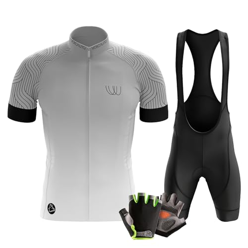 VOXCAUTQ Herren Radtrikot Set, Radtrikot Herren Set, Radhosen + Halbfinger Sommer Fahrradhandschuhe (XL, Typ-15) von VOXCAUTQ