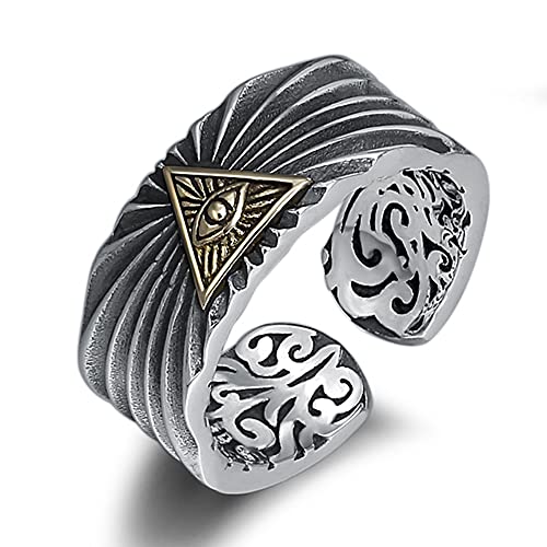 VOYADE 9Mm Auge Des Horus Ring S925 Sterling Silber Kreativer Gott Auge Ring Herren Gothic Lokomotive Ring,Silber,9 von VOYADE