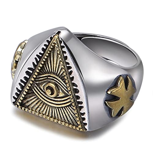 VOYADE Antiker Ägyptischer Pharao Horus Augenring Herren Kreativer Kreuzfahrer Dreieck Gott Auge Ring S925 Sterling Silber Einstellbar Schmuck,Silber,11 von VOYADE