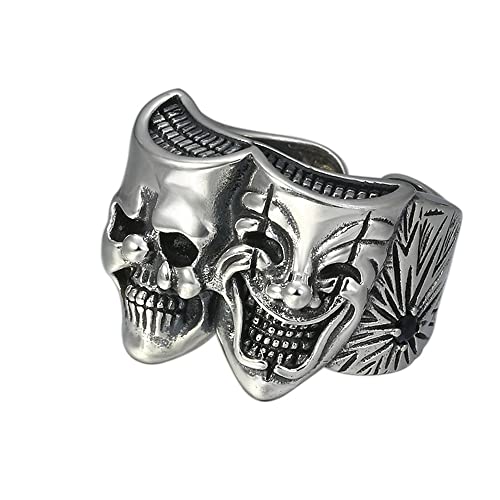 VOYADE Clown Totenkopf Ring Herren Persönlichkeit Doppelseitiger Clown Totenkopf Ring Nachtclub Lokomotive Rock 925Er Silber Offener Ring,Silber,10 von VOYADE