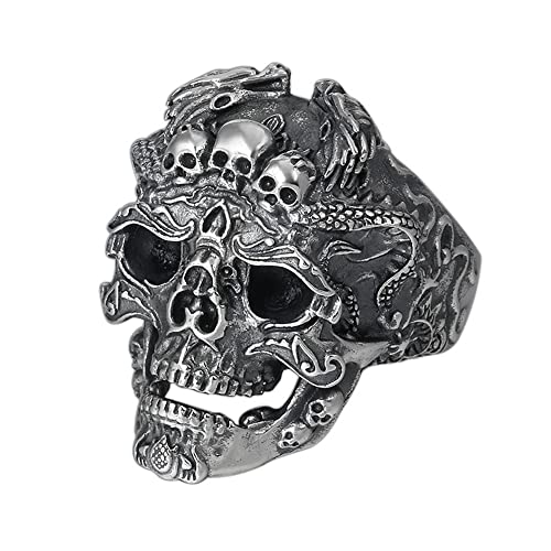 VOYADE Dunkler Totenkopf Silberring S925 Silber Retro Rock Lokomotive Totenkopf Ring Herren- Und Damen-Persönlichkeitsöffnung Verstellbarer Ring,Silber,13 von VOYADE