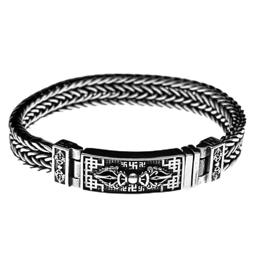 VOYADE Herren S925 Sterling Silber Buddhistisches Vajra Armband, Gothic Vintage Thai Silber Tibetisch Buddhistisches Amulett Armband Geschenk,Silber,18cm von VOYADE