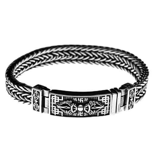 VOYADE Herren S925 Sterling Silber Buddhistisches Vajra Armband, Gothic Vintage Thai Silber Tibetisch Buddhistisches Amulett Armband Geschenk,Silber,19cm von VOYADE