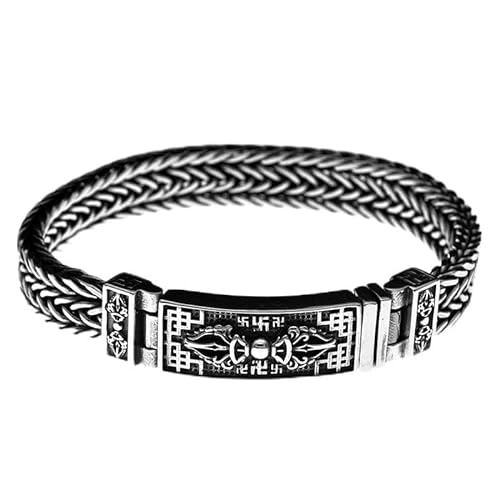 VOYADE Herren S925 Sterling Silber Buddhistisches Vajra Armband, Gothic Vintage Thai Silber Tibetisch Buddhistisches Amulett Armband Geschenk,Silber,20cm von VOYADE