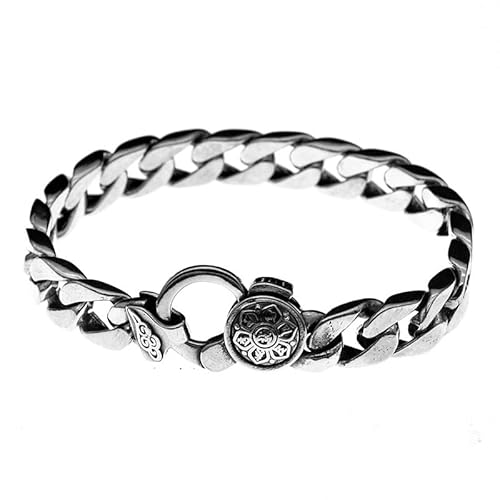 VOYADE Herren-S925-Sterlingsilber, Buddhistisches Mantra, Kubanisches Kettenarmband, Tibetisch-Buddhistische Vintage-Tankkette, Glänzendes Thai-Silberarmband,Silber,22cm von VOYADE