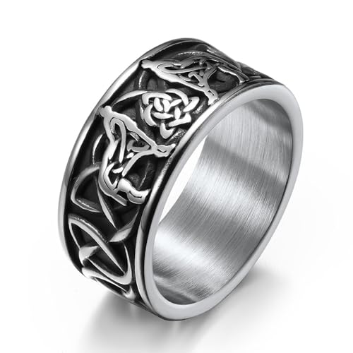 VOYADE Nordischer Keltischer Knoten Edelstahl Ring Keltischer Wolf Herrenring Irland Liebe Trinity Woven Celtic Knot Damen Ring Charm,Silber,12 von VOYADE