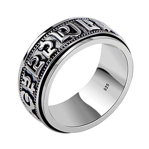 VOYADE Rotierbarer Sechs-Zeichen-Mantra-Sanskrit-Ring S925 Sterlingsilber Mode-Persönlichkeit Lucky Tail Ring Tibetischer Buddhismus-Ring,Silber,8 von VOYADE