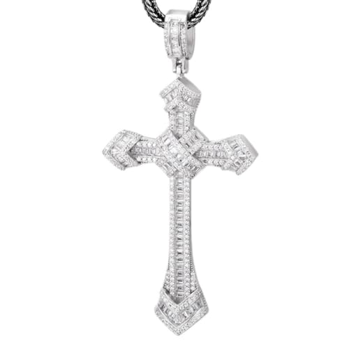 VOYADE S925 Kreuz Aus Sterlingsilber Mit Zirkonia-Anhänger, Herren- Und Damen-Halskette Mit Kreuzanhänger,Silber,Pendant + Chain 65cm von VOYADE