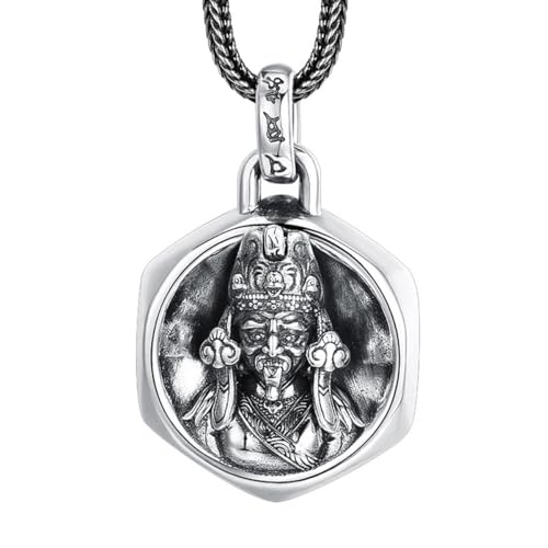 VOYADE S925 Sterling Silber Auspicious Himmlische Mutter Anhänger, Männer Und Frauen Vintage Weiblichen Gott Des Reichtums Anhänger Halskette,Silber,Pendant + Chain 65cm von VOYADE