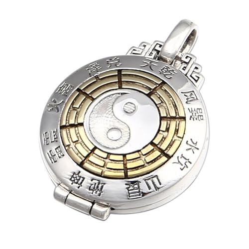 VOYADE S925 Sterling Silber Bagua Gaw Box Anhänger, Men's Vintage Gaw Box Anhänger Halskette,Gold,Pendant + Chain 50cm von VOYADE