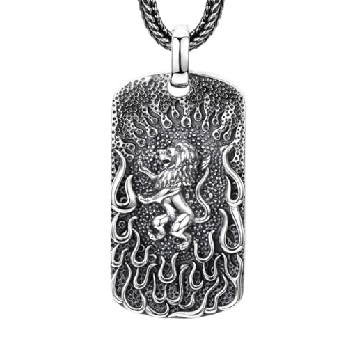 VOYADE S925 Sterling Silber Bully Lion King Anhänger, Männer Und Frauen Flaming Lion Anhänger Halskette,Silber,Pendant + Chain 55cm von VOYADE