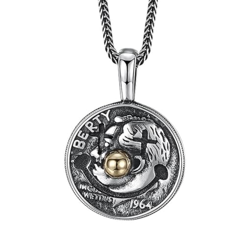 VOYADE S925 Sterling Silber Clown Runde Anhänger, Männer Und Frauen Vintage Clown Anhänger Halskette,Silber,Pendant + Chain 60cm von VOYADE