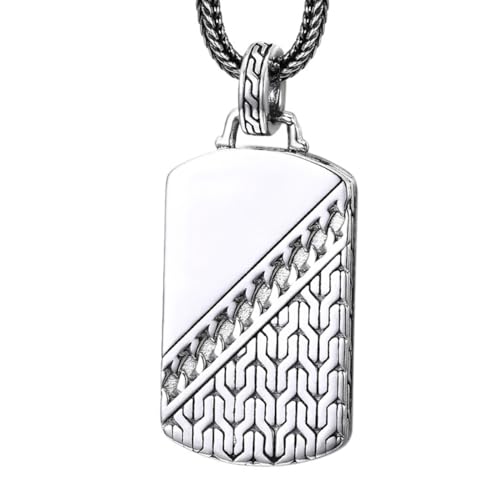 VOYADE S925 Sterling Silber Einfache Glänzende Muster Anhänger, Männer Und Frauen Vintage-Muster Anhänger Halskette,Silber,Pendant + Chain 65cm von VOYADE