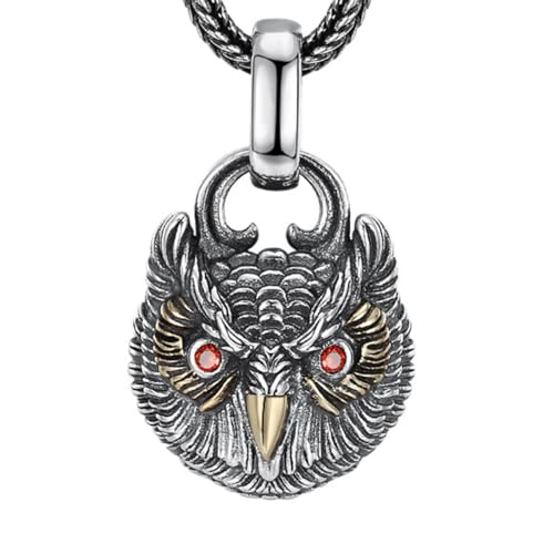 VOYADE S925 Sterling Silber Eule Anhänger, Männer Und Frauen Paar Personalisierte Mit Zirkonia-Anhänger Halskette,Silber,Pendant + Chain 70cm von VOYADE