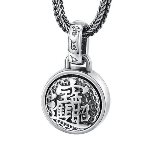 VOYADE S925 Sterling Silber Glücksbringer Anhänger, Herren Vintage Drehbarer Anhänger Halskette,Silber,Pendant + Chain 55cm von VOYADE