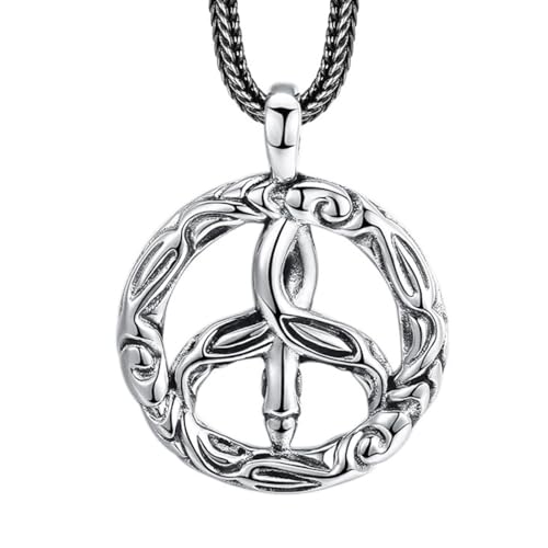 VOYADE S925 Sterling Silber Gras-Muster Kreis Anhänger, Hip Hop Kreis Anhänger Halskette Für Männer Und Frauen,Silber,Pendant + Chain 65cm von VOYADE