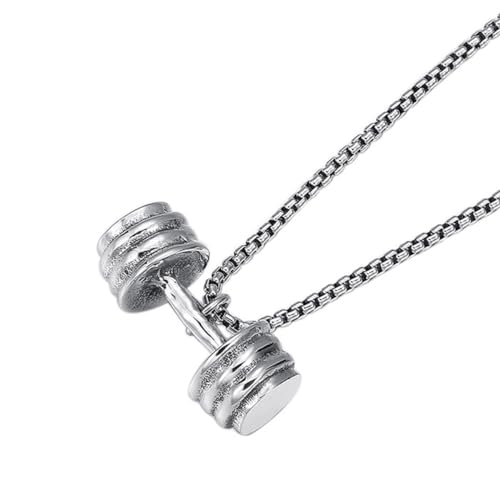 VOYADE S925 Sterling Silber Hantel-Anhänger, Männer Und Frauen Paare Modelle Mode Persönlichkeit Anhänger Halskette,Silber,Pendant + Chain 50cm von VOYADE