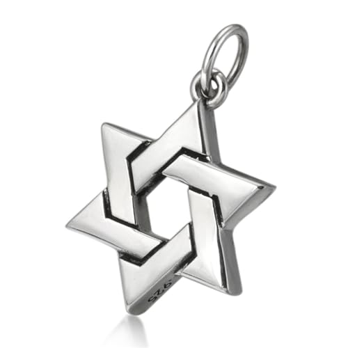 VOYADE S925 Sterling Silber Hexagramm Brief Anhänger, Männer Und Frauen Mode Einfache Anhänger Halskette,Silber,Single Pendant von VOYADE