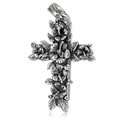 VOYADE S925 Sterling Silber Kreuz Floral Anhänger, Männer Personalisierte Kreuz Anhänger Halskette,Silber,Pendant + Chain 50cm von VOYADE