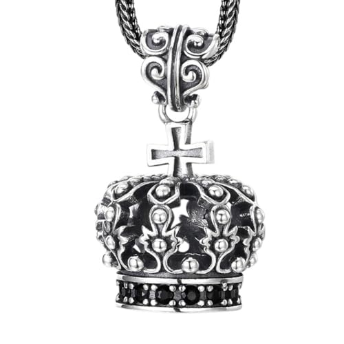 VOYADE S925 Sterling Silber Kreuz Krone Anhänger, Männer Und Frauen Premium-Krone Anhänger Halskette,Silber,Pendant + Chain 50cm von VOYADE