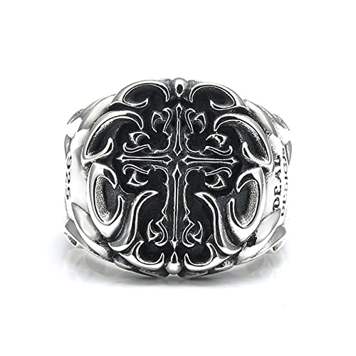 VOYADE S925 Sterling Silber Kreuz Ring Vintage Thai Silber Kreuz Muster Siegelring Herren Punk Hip Hop Ring Schmuck,Silber,12 von VOYADE