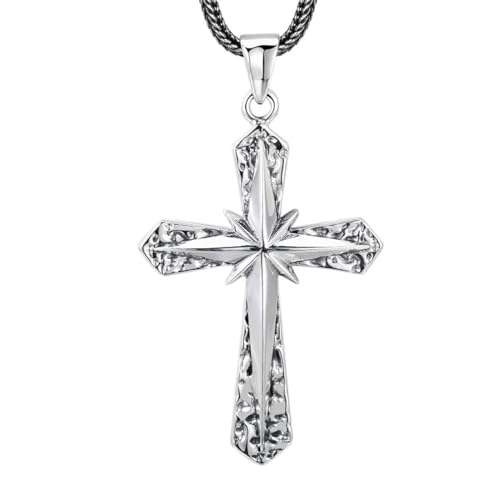 VOYADE S925 Sterling Silber Kreuz Starlight Anhänger, Herren Gothic Kreuz Anhänger Halskette,Silber,Pendant + Chain 65cm von VOYADE