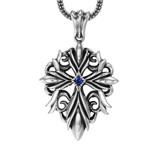 VOYADE S925 Sterling Silber Kreuzmuster Anhänger, Männer Personalisierte Kreuz Anhänger Halskette,Silber,Pendant + Chain 60cm von VOYADE