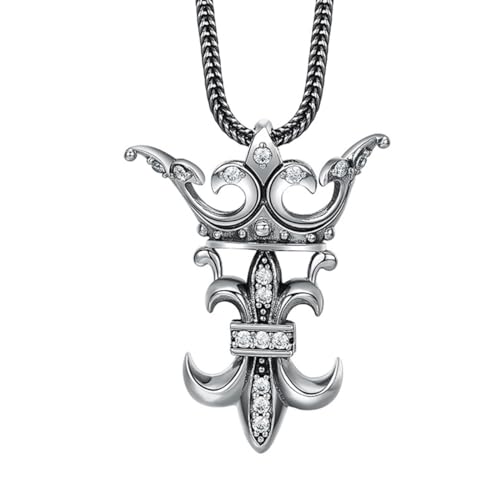 VOYADE S925 Sterling Silber Krone Anker Anhänger, Männer Und Frauen Punk-Anker Anhänger Halskette,Silber,Pendant + Chain 65cm von VOYADE