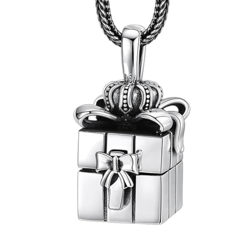 VOYADE S925 Sterling Silber Krone Box Anhänger, Männer Und Frauen Krone Bogen Zu Öffnen Anhänger Halskette,Silber,Pendant + Chain 55cm von VOYADE