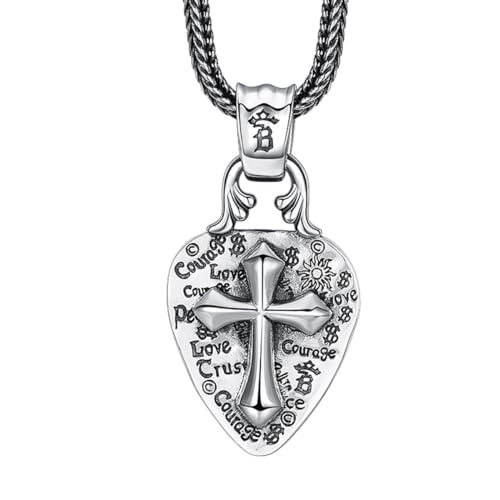 VOYADE S925 Sterling Silber Liebe Kreuz Anhänger, Männer Und Frauen Punk-Kreuz-Anhänger Halskette,Silber,Pendant + Chain 50cm von VOYADE