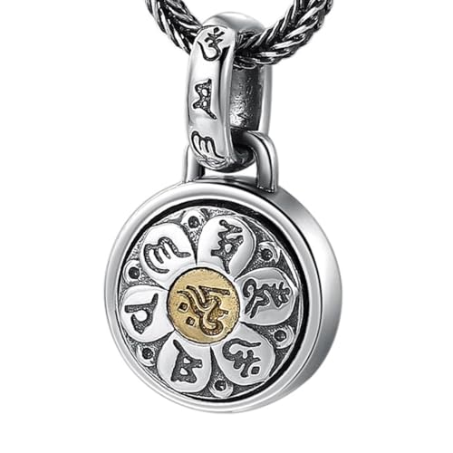 VOYADE S925 Sterling Silber Lotus Sechs-Zeichen-Anhänger, Herren Drehbare Sterling Silber-Anhänger Halskette,Silber,Pendant + Chain 70cm von VOYADE