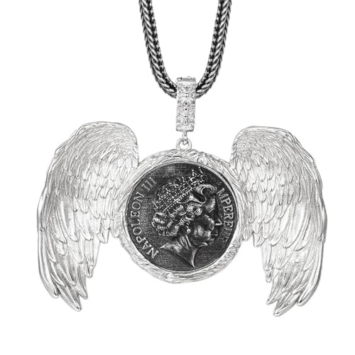 VOYADE S925 Sterling Silber Menschliches Gesicht Flügel Anhänger, Männer Und Frauen Paar Engel Flügel Anhänger Halskette,Silber,Pendant + Chain 50cm von VOYADE