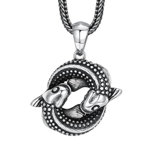 VOYADE S925 Sterling Silber Mode Koi Anhänger, Männer Und Frauen Personalisierte Doppel-Fisch-Anhänger Halskette,Silber,Pendant + Chain 65cm von VOYADE