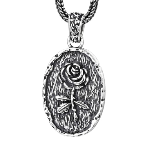 VOYADE S925 Sterling Silber Mode Rose Ovalen Anhänger, Paar Personalisierte Anhänger Halskette,Silber,Pendant + Chain 60cm von VOYADE