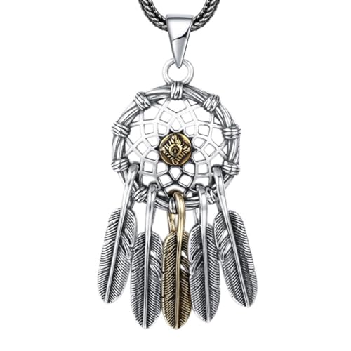 VOYADE S925 Sterling Silber Openwork Feder Anhänger, Vintage Personalisierte Anhänger Halskette Für Männer Und Frauen,Silber,Pendant + Chain 55cm von VOYADE